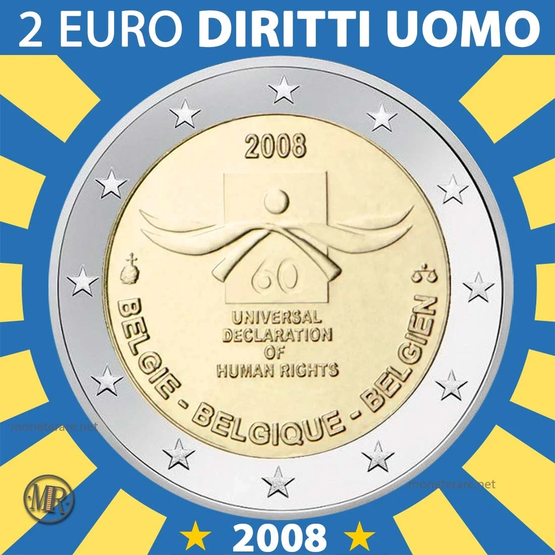 2€ 2 Euro Dichiarazione dei Diritti Umani 2008 Belgio 2€ 2 Euro Dichiarazione dei Diritti Umani 2008 Belgio (foto moneta)