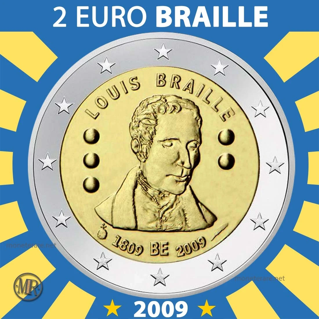 2€ 2 Euro Louis Braille 2009 Belgio 2€ 2 Euro Louis Braille 2009 Belgio (foto moneta)