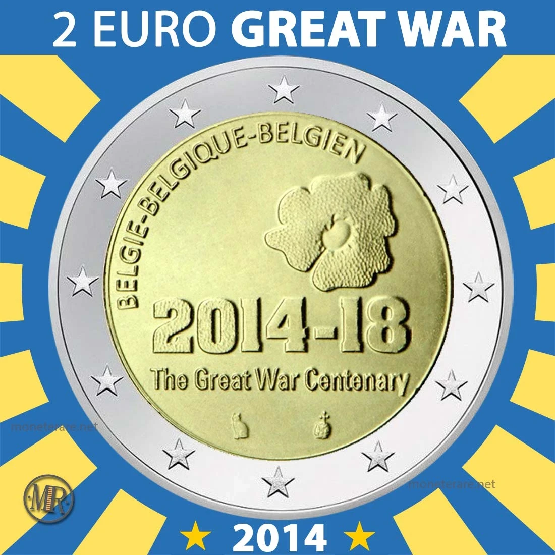 2€ 2 Euro “The Great War Centenary” (1° Guerra Mondiale) 2014 Belgio (foto moneta)