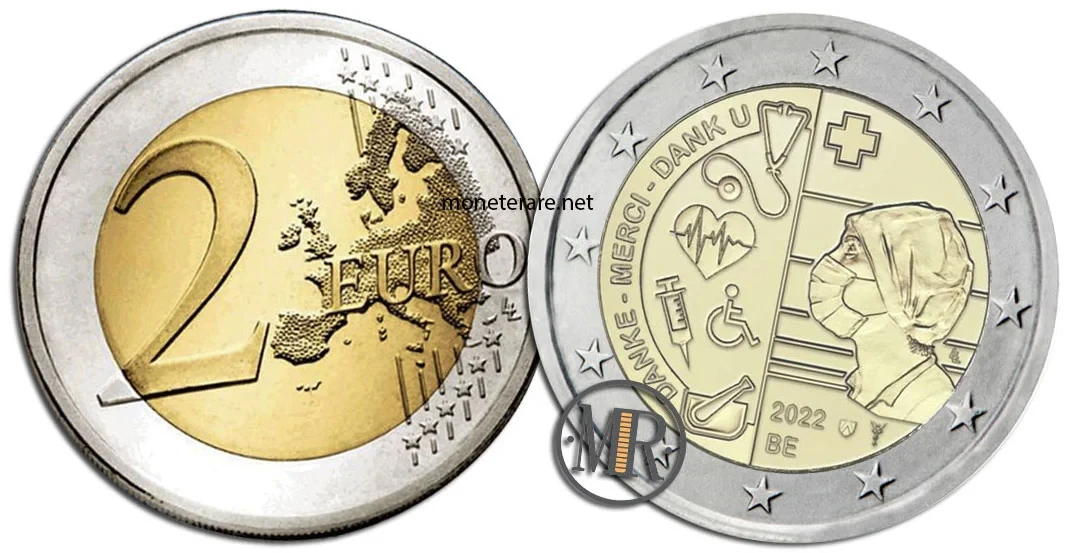 2 Euro Commemorativi Belgio 2022 Assistenza sanitaria durante la pandemia da Covid19
