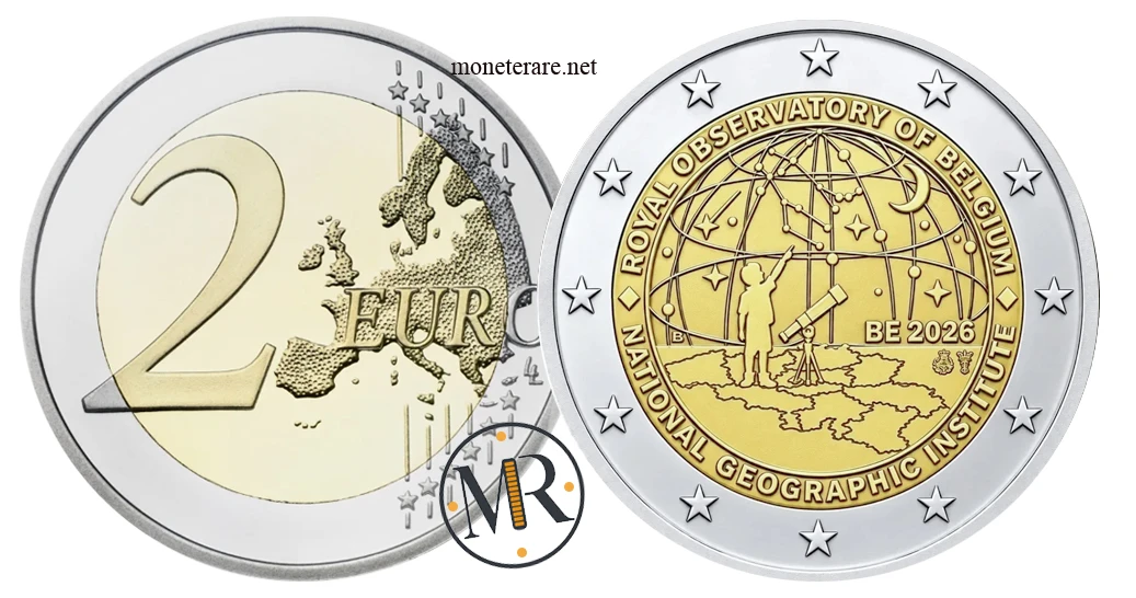 2 Euro Commemorativi Belgio 2026 – Osservatorio Reale e IGN