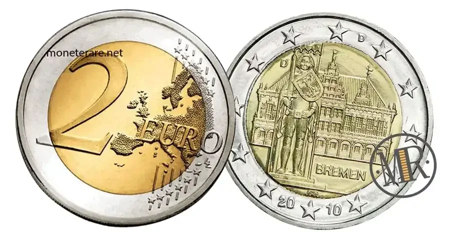 2 Euro Commemorativi Germania 2010 Municipio di Brema e Statua di Orlando
