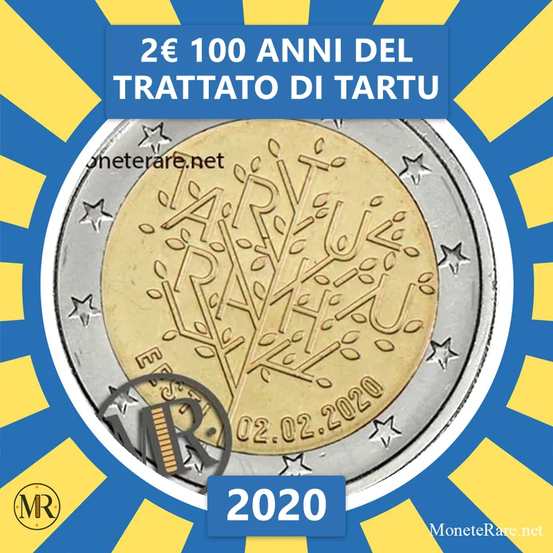 2€ 100 Anni del Trattato di Tartu 2020 Estonia (foto moneta)