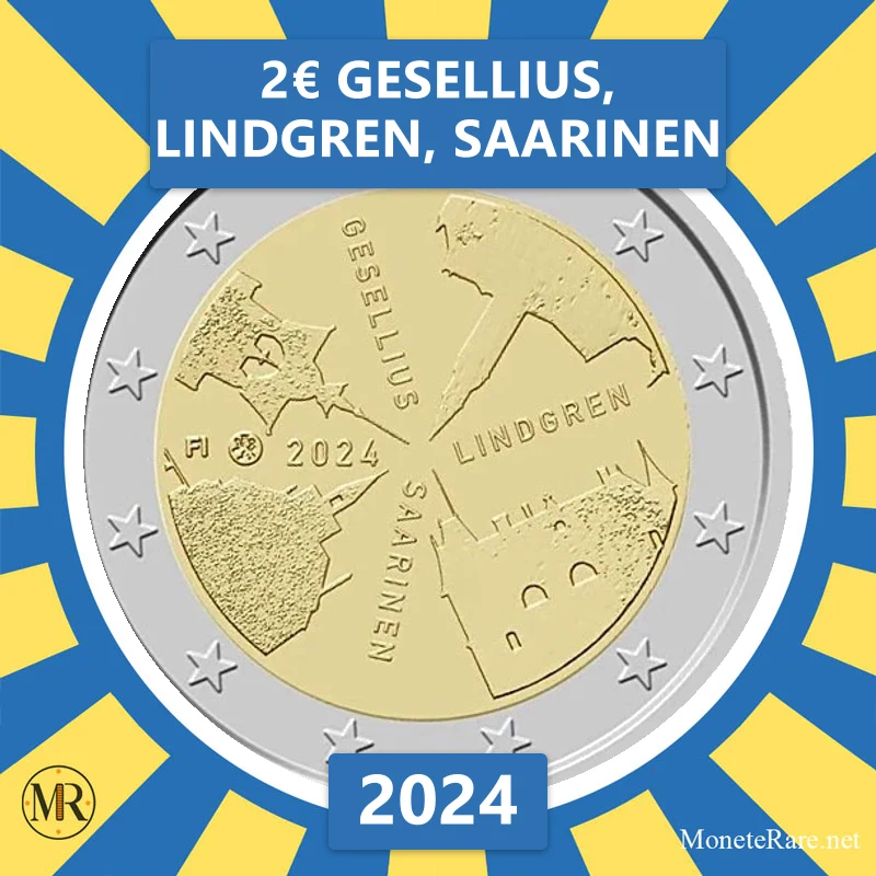 2€ Gesellius, Lindgren, Saarinen 2024 Finlandia (foto moneta)