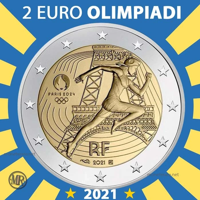 2€ XXXIII Giochi Olimpici Parigi 2024 La corsa 2021 Francia (foto moneta)