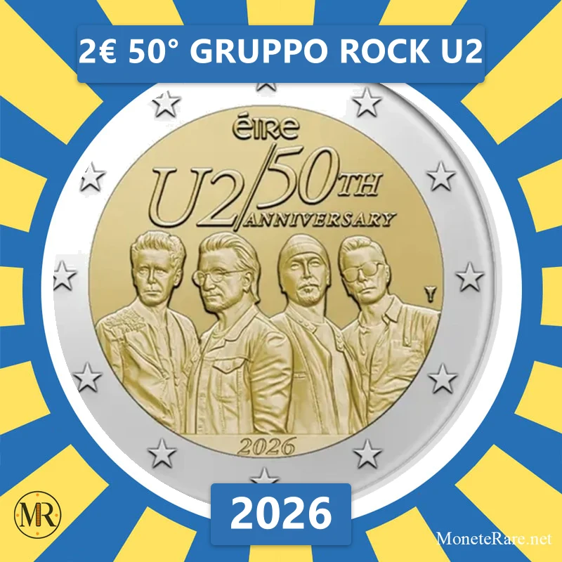 2€ 50° gruppo rock U2 2026 Irlanda (foto moneta)