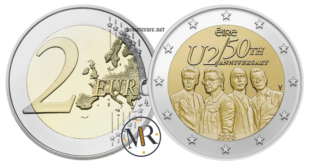 2 Euro Commemorativi Irlanda 2026 – 50° gruppo rock U2