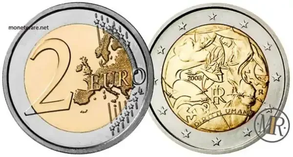2 Euro Commemorativi Italia 2008 Sessantesimo anniversario della Dichiarazione universale dei diritti dell