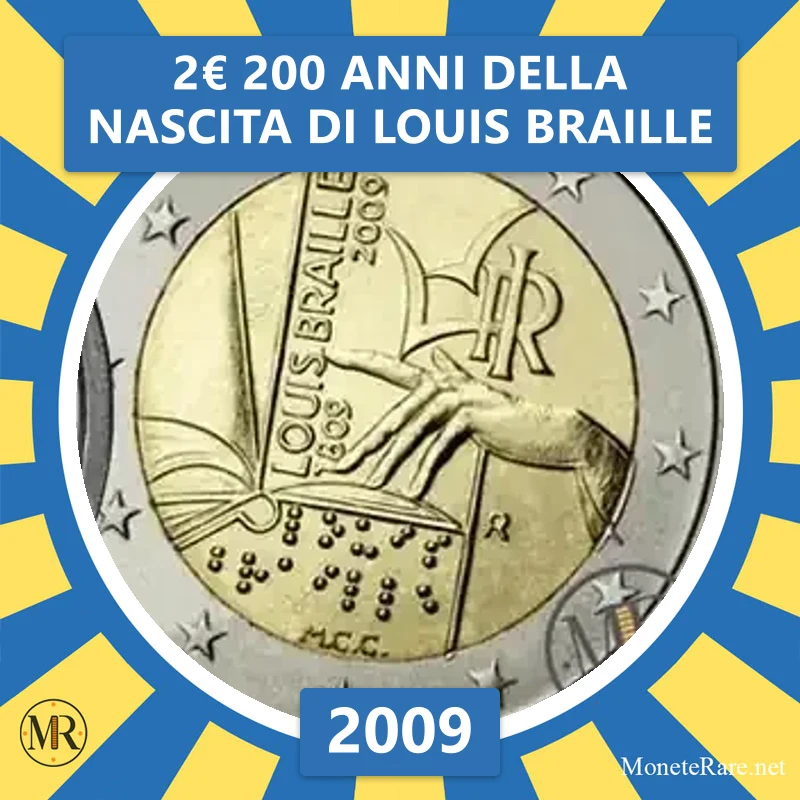 2€ 200 Anni della nascita di Louis Braille 2009 Italia (foto moneta)