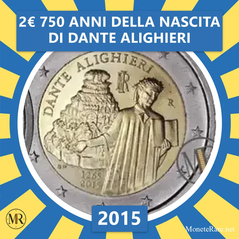 2€ 750 anni della Nascita di Dante Alighieri 2015 Italia (foto moneta)