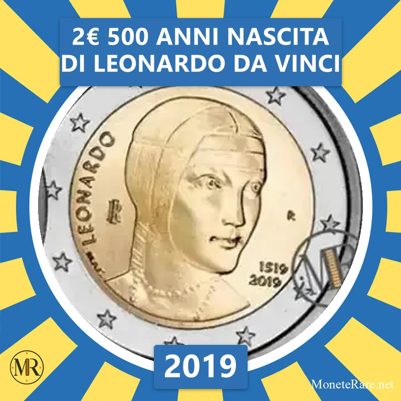 2€ 500 Anni nascita di Leonardo da Vinci 2019 Italia (foto moneta)