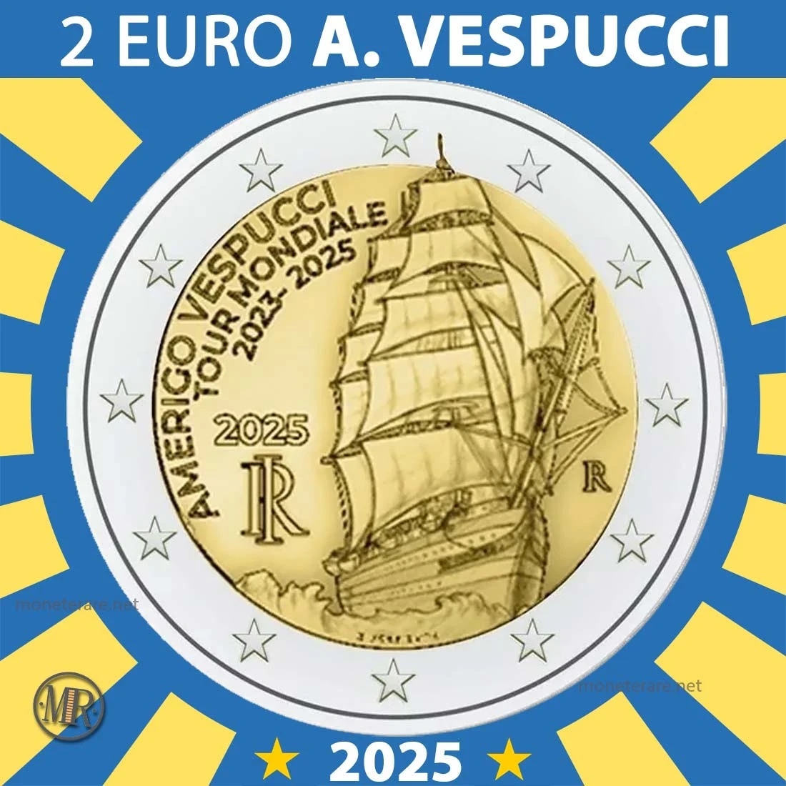 2€ Tour Mondiale Amerigo Vespucci 2025 Italia (foto moneta)