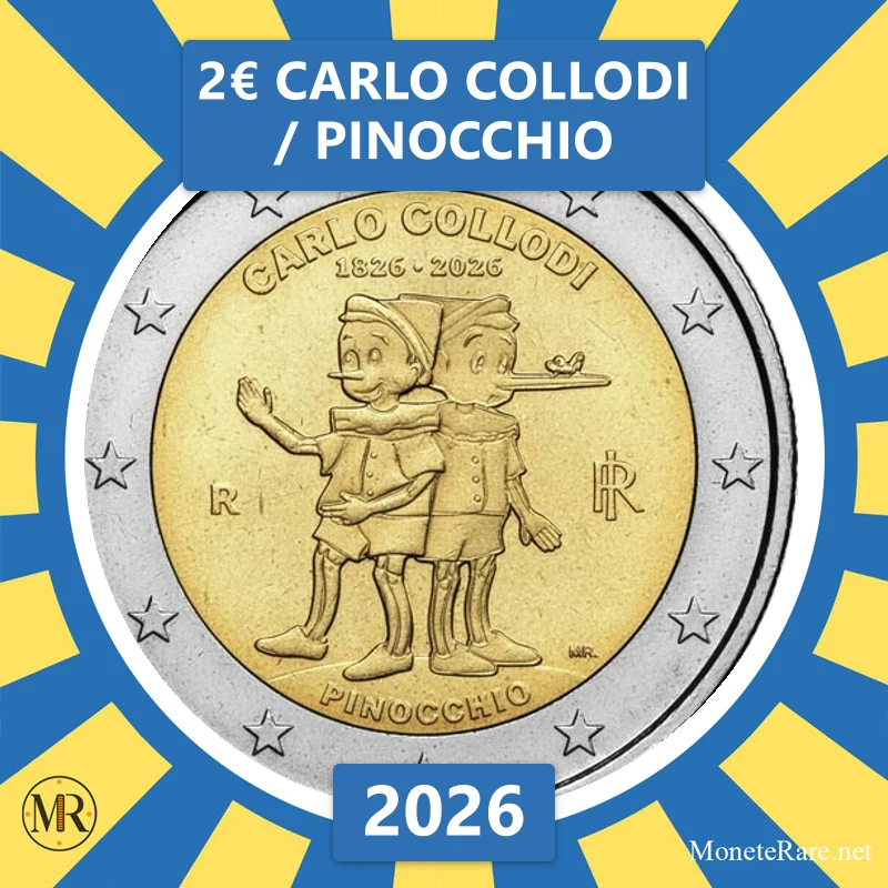 2€ Carlo Collodi / Pinocchio 2026 Italia (foto moneta)