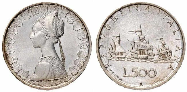 500 lire 1957 Vele al Contrario
