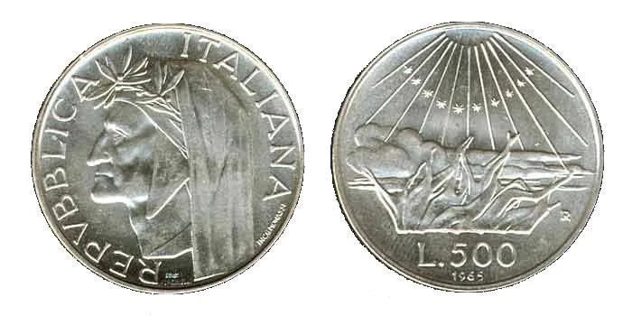500 lire 1965 Dante | Valore della Moneta d'Argento 500 lire 1965 dante