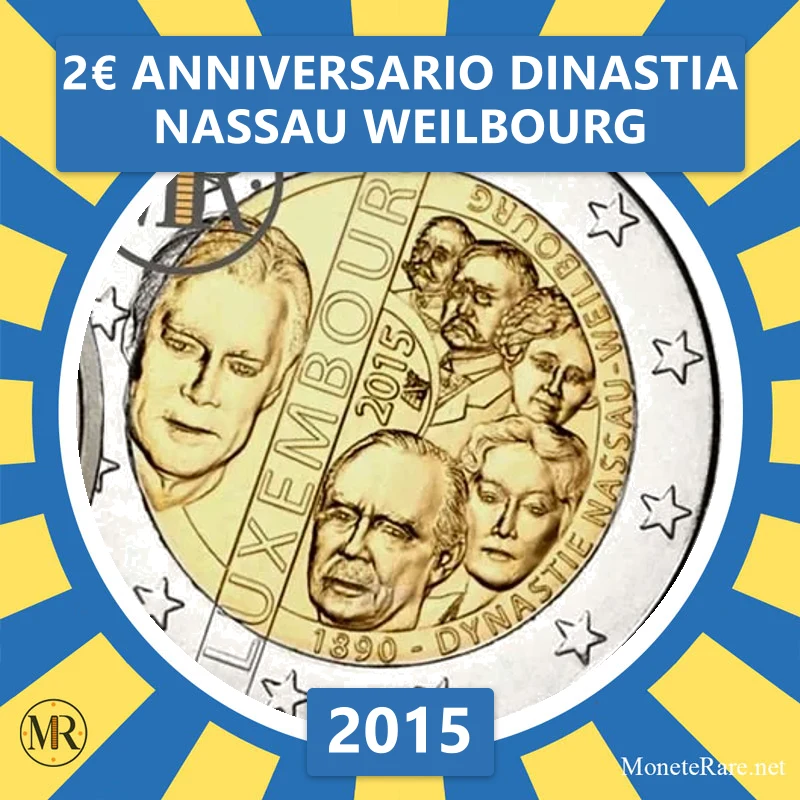 2€ Anniversario Dinastia Nassau Weilbourg 2015 Lussemburgo (foto moneta)