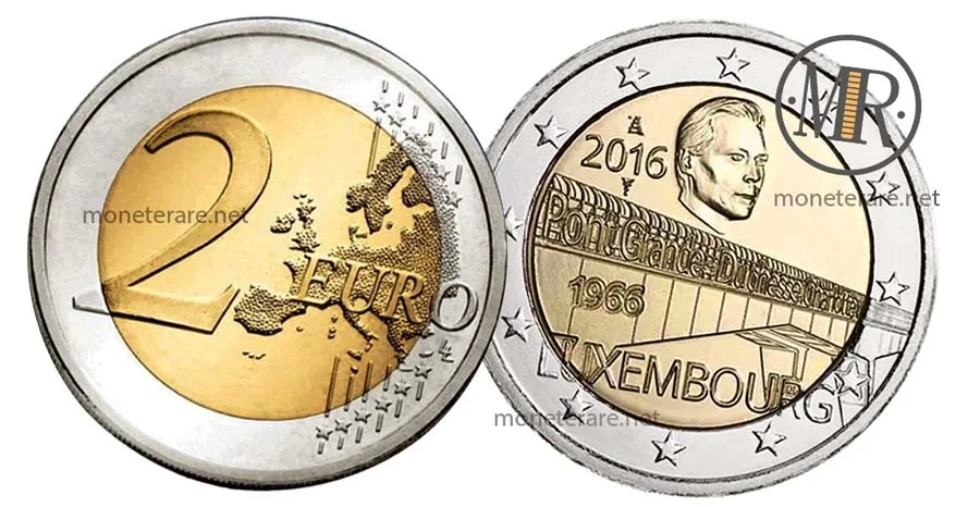 moneta da 2 Euro Commemorativi 2016 Lussemburgo del Ponte di Charlotte (Prima Versione) (Luxembourg - Letzebuerg)