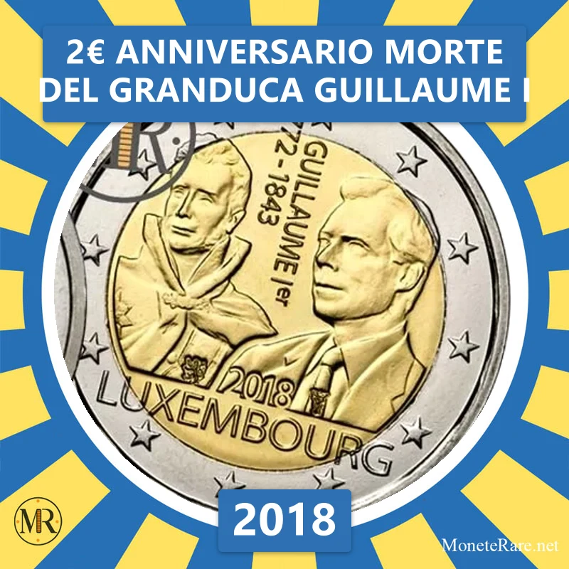 2€ Anniversario morte del Granduca Guillaume I 2018 Lussemburgo (foto moneta)