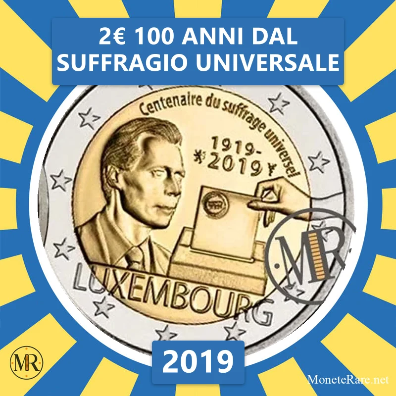 2€ 100 Anni dal Suffragio Universale 2019 Lussemburgo (foto moneta)