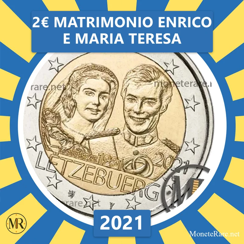 2€ Matrimonio Enrico e Maria Teresa 2021 Lussemburgo (foto moneta)