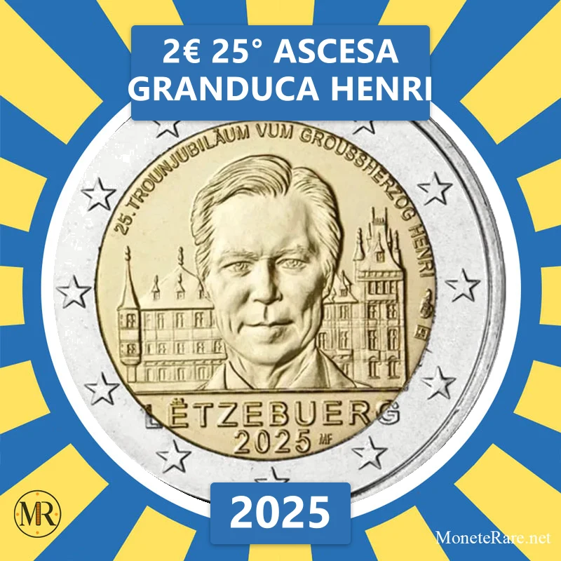 2€ 25° ascesa Granduca Henri 2025 Lussemburgo (foto moneta)
