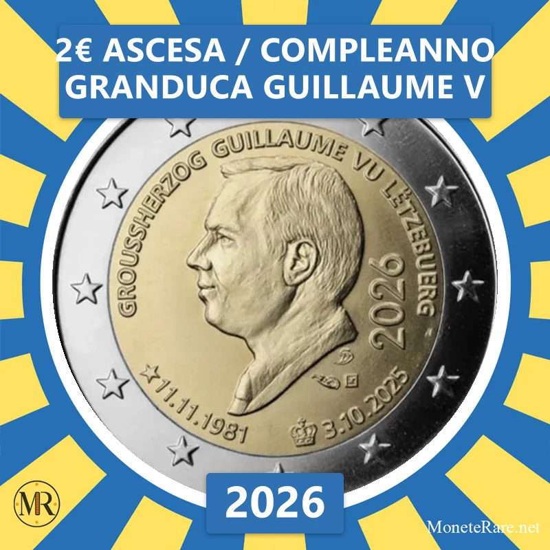 2€ Ascesa / compleanno Granduca Guillaume V 2026 Lussemburgo (foto moneta)