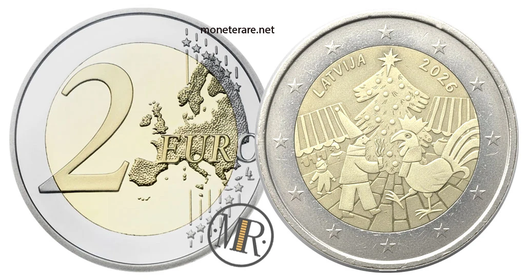 2 Euro Commemorativi Lettonia 2026 – Mercatini di Natale / tradizione del mercatino natalizio