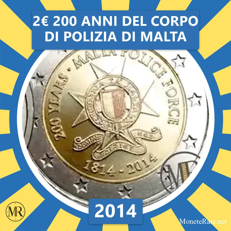 2€ 200 Anni del Corpo di Polizia di Malta 2014 Malta (foto moneta)
