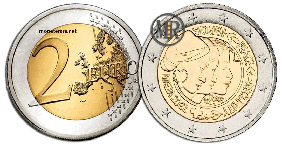 2 Euro Commemorativi Malta 2022 Pace e sicurezza per le donne