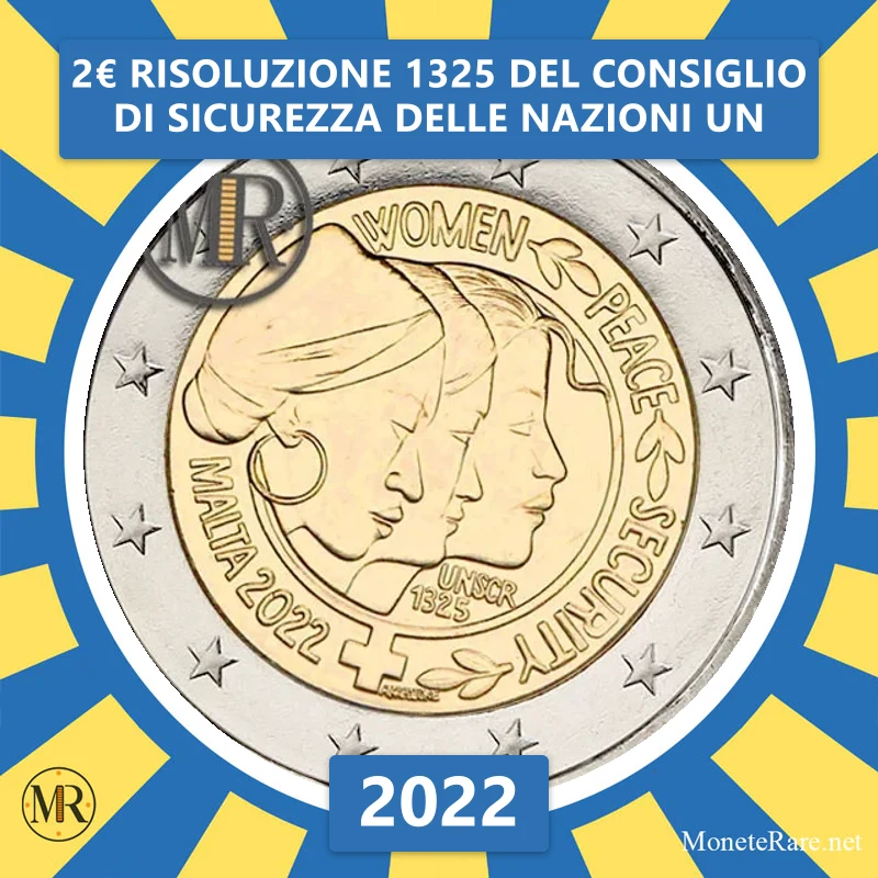 2€ Risoluzione 1325 del Consiglio di sicurezza delle Nazioni Un 2022 Malta (foto moneta)