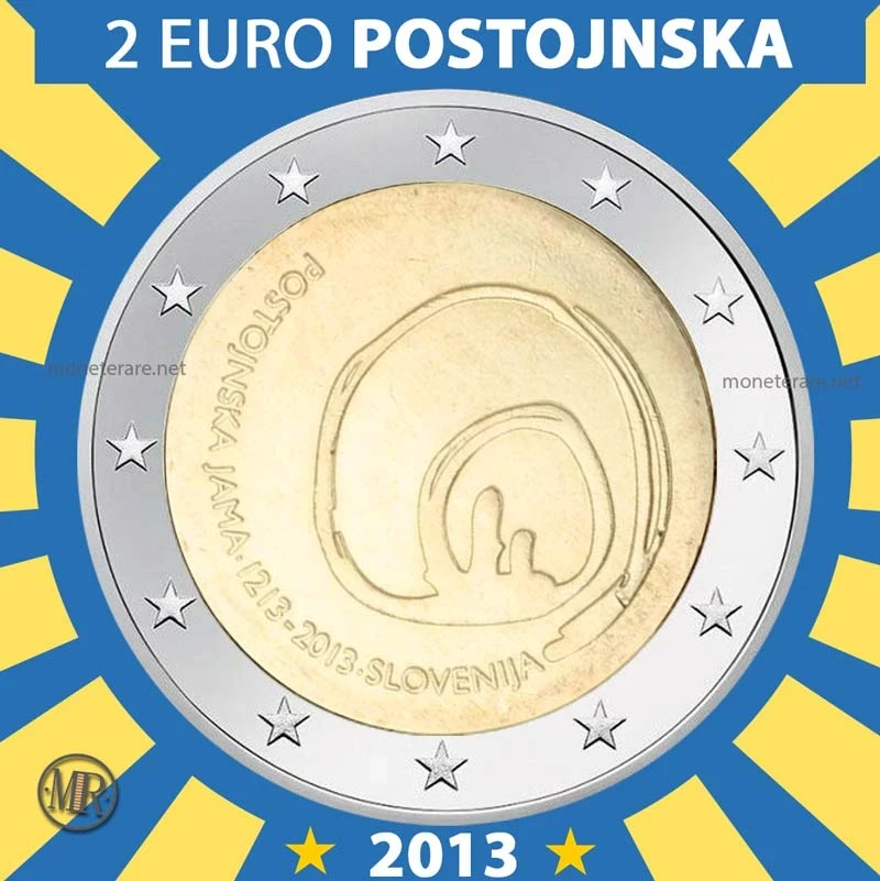 2€ 800 Anni scoperta delle Grotte di Postum 2013 Slovenia (foto moneta)