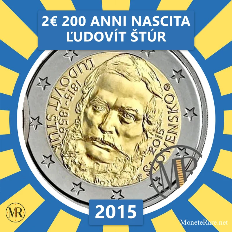 2€ 200 Anni nascita Ľudovít Štúr 2015 Slovacchia (foto moneta)