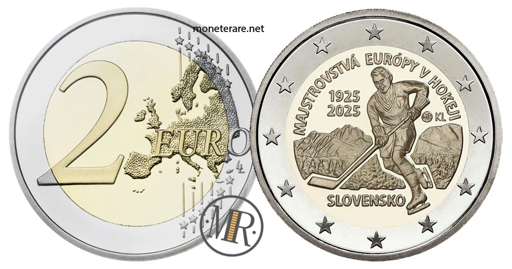 2 Euro Commemorativi Slovacchia 2025 – 100° anniv. torneo hockey su ghiaccio