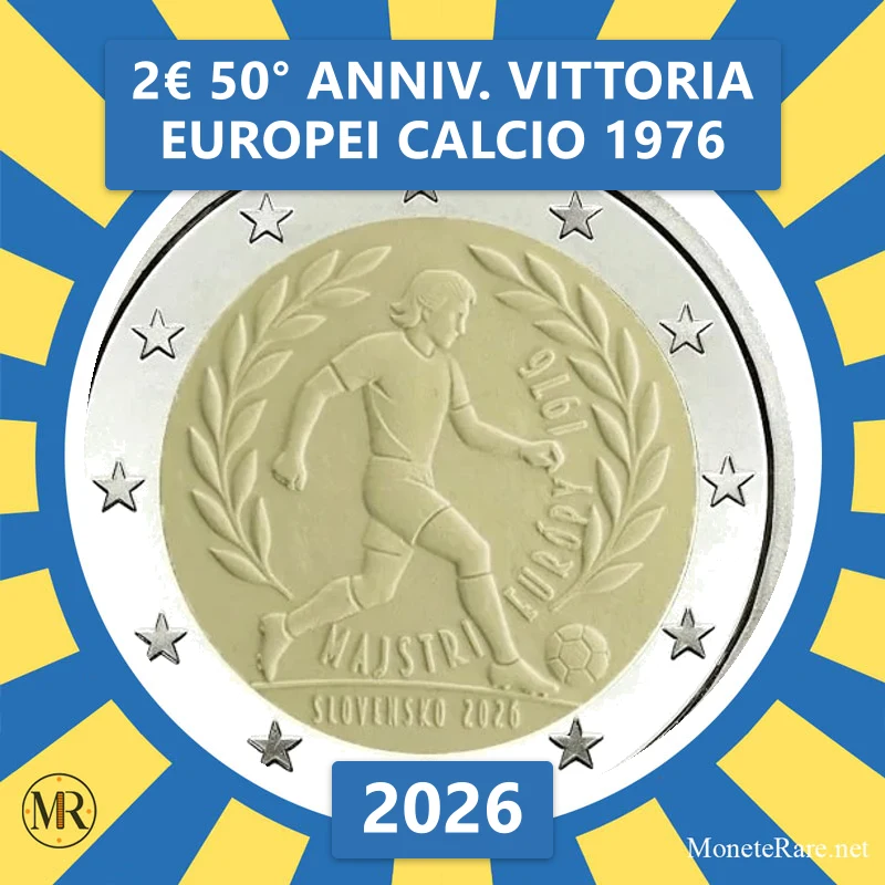 2€ 50° anniv. vittoria Europei calcio 1976 2026 Slovacchia (foto moneta)