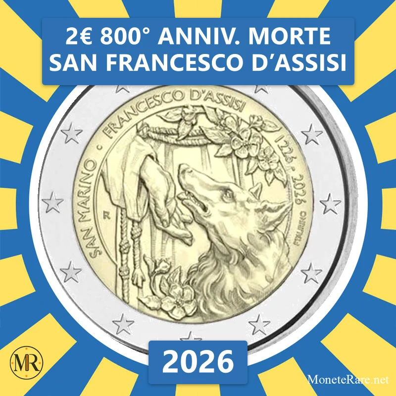 2€ 800° anniv. morte San Francesco d’Assisi 2026 Estonia (foto moneta)