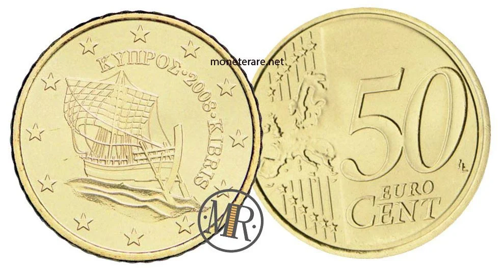 50 Centesimi Cipro con nave - monete cipro