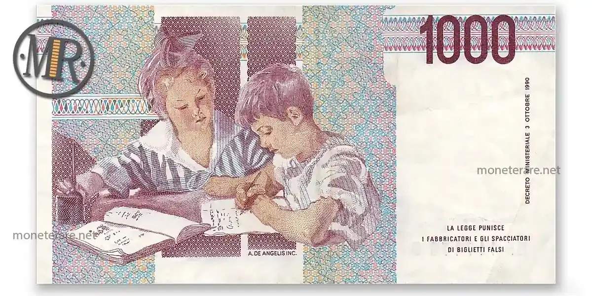 mille lire Montessori verso valore