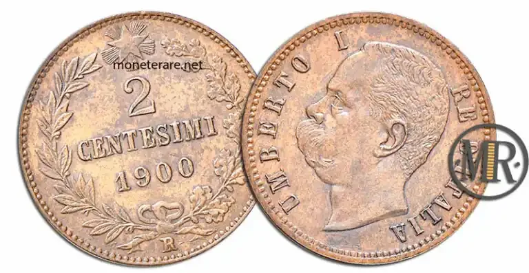 2 Centesimi di Lire Umberto I senza la S 1900