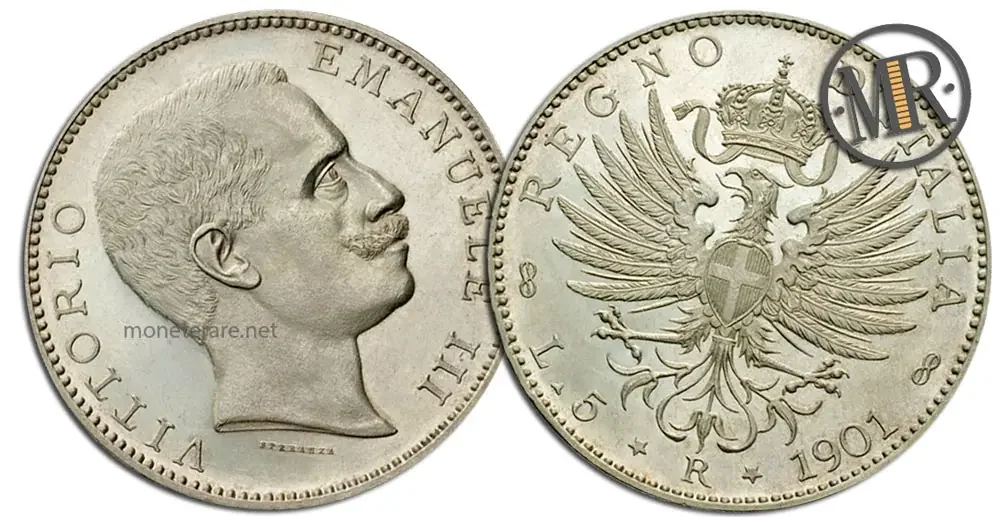 5 Lire valore Vittorio Emanuele III Aquila Sabauda 
