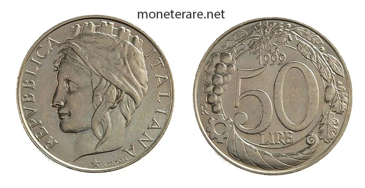 moneta da 50 lire Italia Turrita del 1999