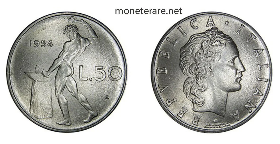 moneta da 50 lire Vulcano 1954