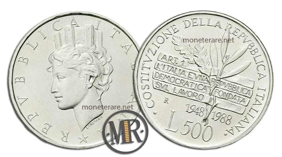 Costituzione della Repubblica 500 Lire Commemorative Argento