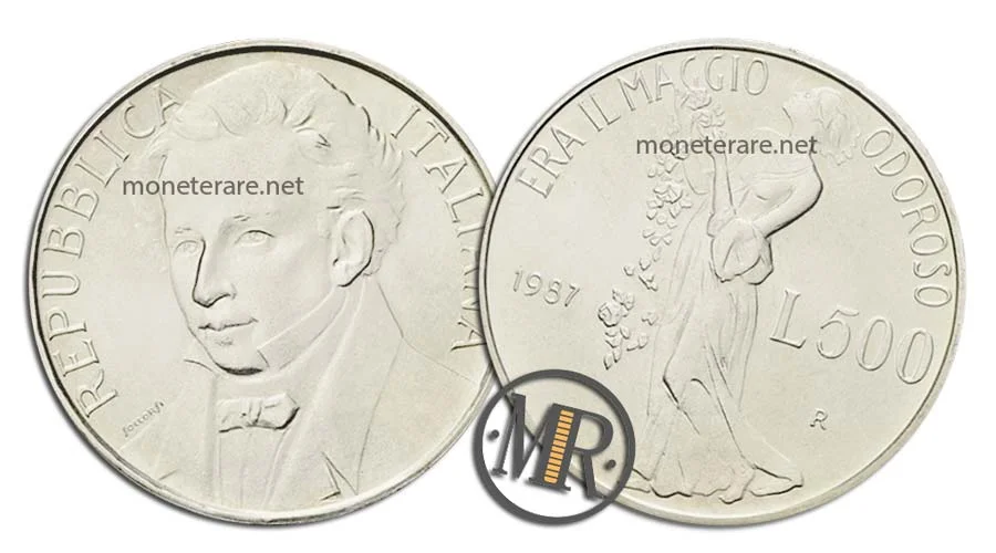 Giacomo Leopardi 500 Lire Commemorative Argento