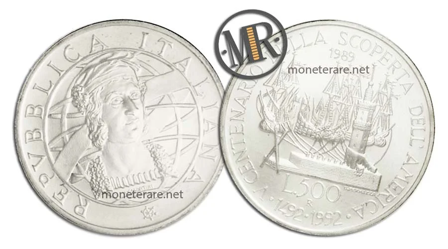 500 Lire Commemorative Argento Scoperta America UOMO 1989