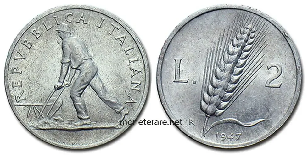 monete di valore italiane da 2 Lire Spighe 1947