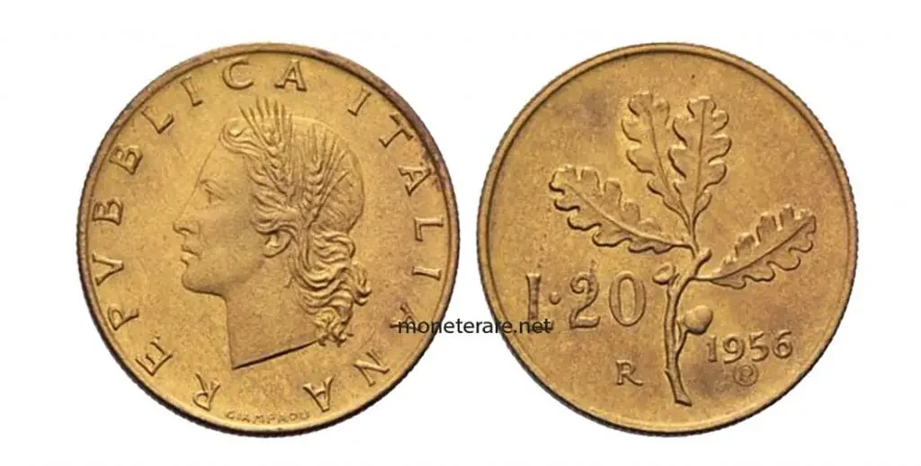 Moneta non rara Italiana da 20 Lire 1956
