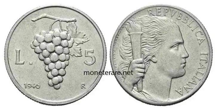 5 lire 1946 uva rare tra le monete rare di valore italiane
