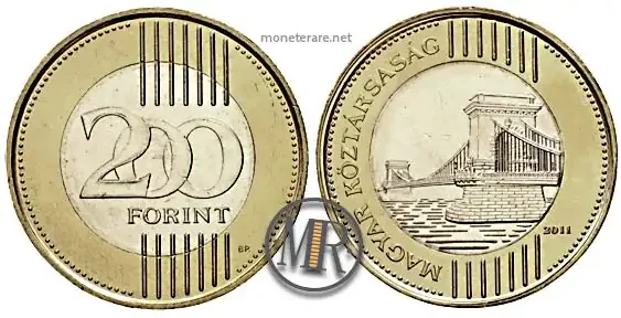 moneta ungherese da 200 forint (200 fiorini ungheresi) 2011
