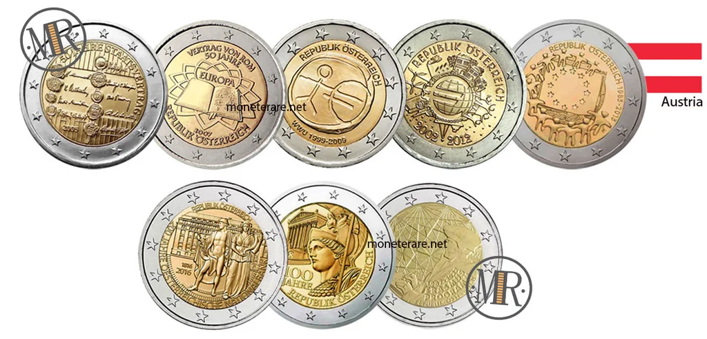 2 Euro Commemorativi Austria — collage di tutte le emissioni