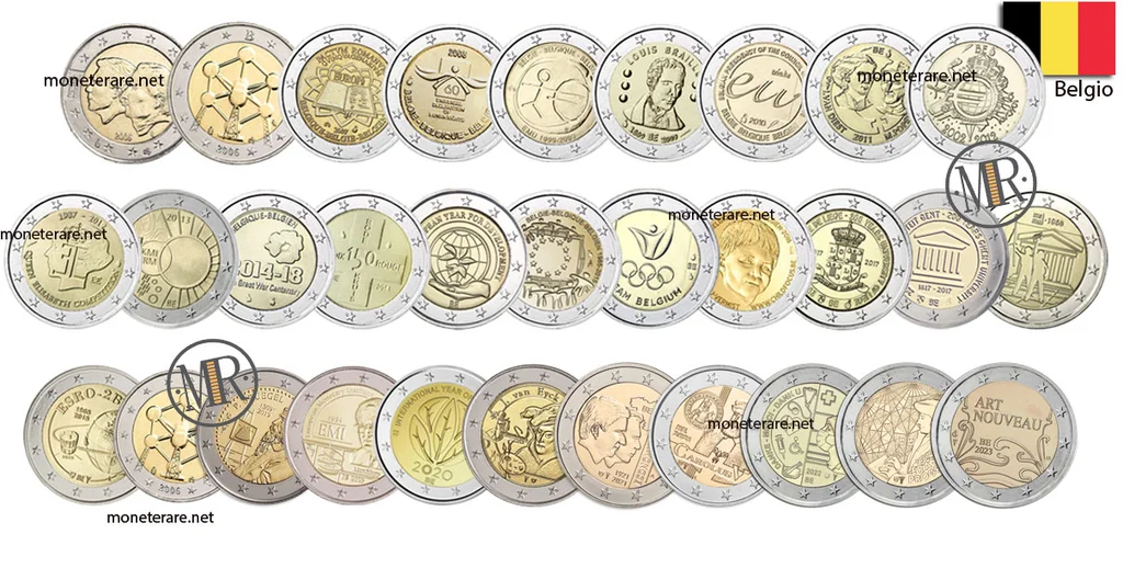 2 Euro Commemorativi Belgio — collage di tutte le emissioni